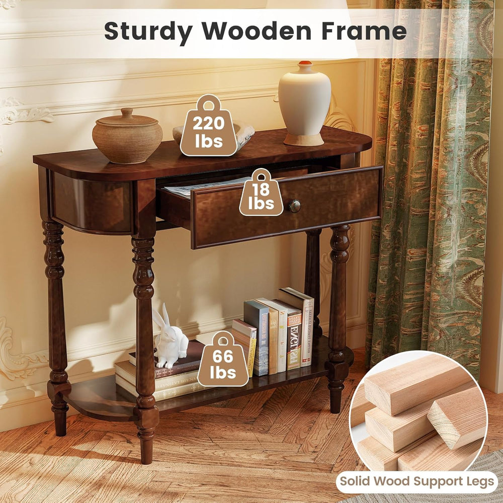 Giantex 2-Tier Console Table, 36" Retro Entryway Table with Storage Draw...