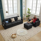 TYBOATLE Black Couch Sectional Couches w/Side Pockets for Living Room, Comfy Faux Leather Modular Convertible L Shaped Sofas with USB & Ottoman, Leather Sectional for RV Apartment Office