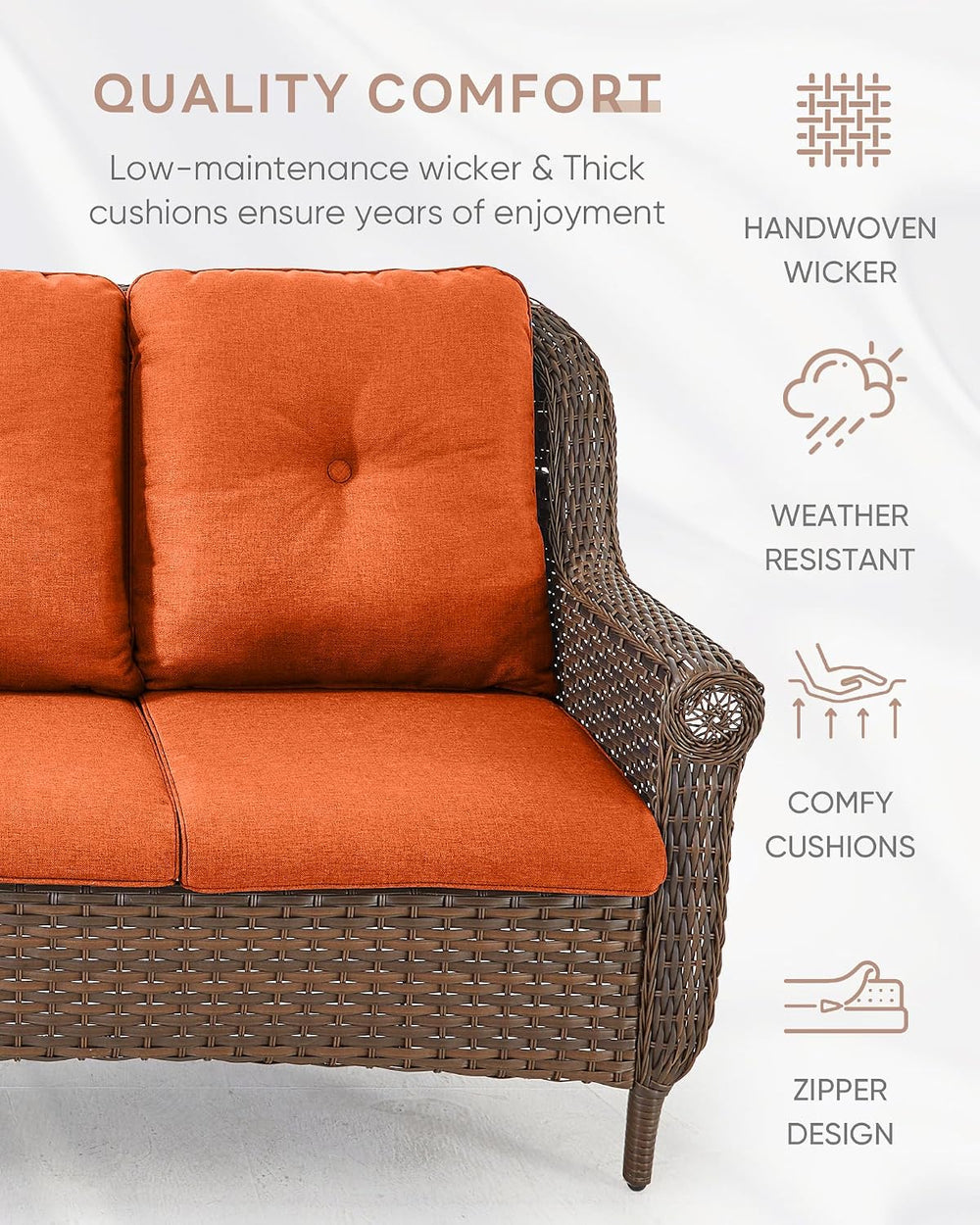Patio Couch Outdoor Wicker Sofa - Heavy Duty All-Weather Brown Rattan 3-Seate...
