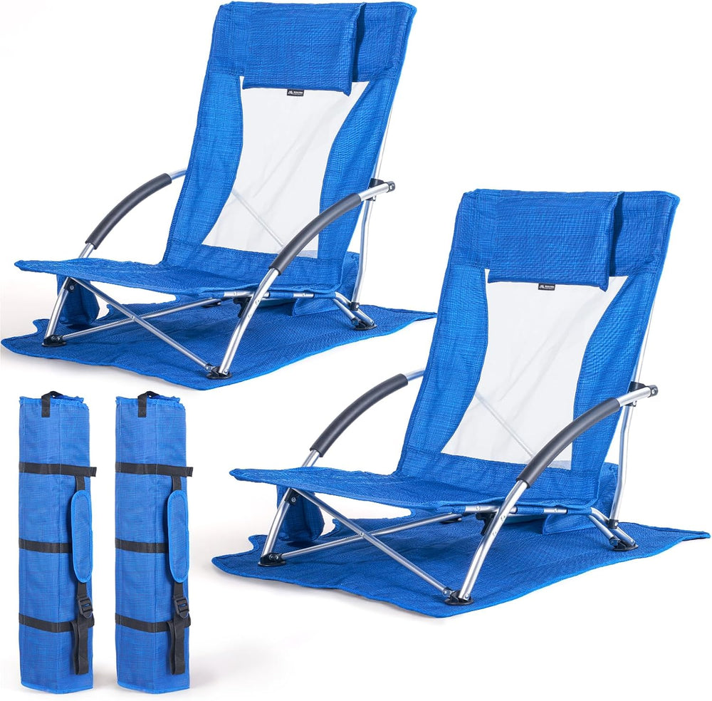 Huskfirm Low Beach Chairs 2 Pack, Lightweight Backpack Beach Chairs for Adult...