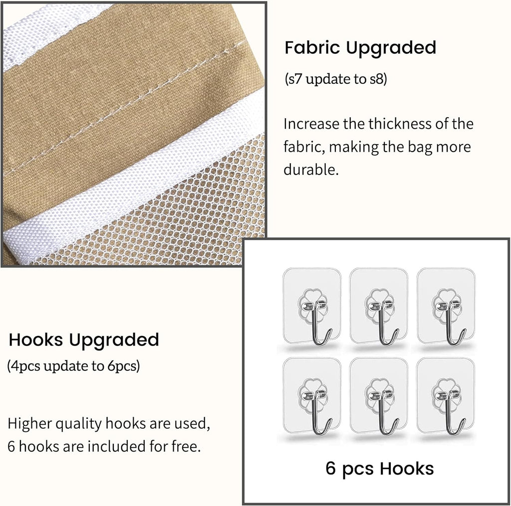 3pcs Middle Wall Hanging Organizer Bag, Linen Fabric Door Hanging Storage Basket with Pockets, Waterproof Bin for Kitchen, Bedroom, Office, RV Camper (Khaki)