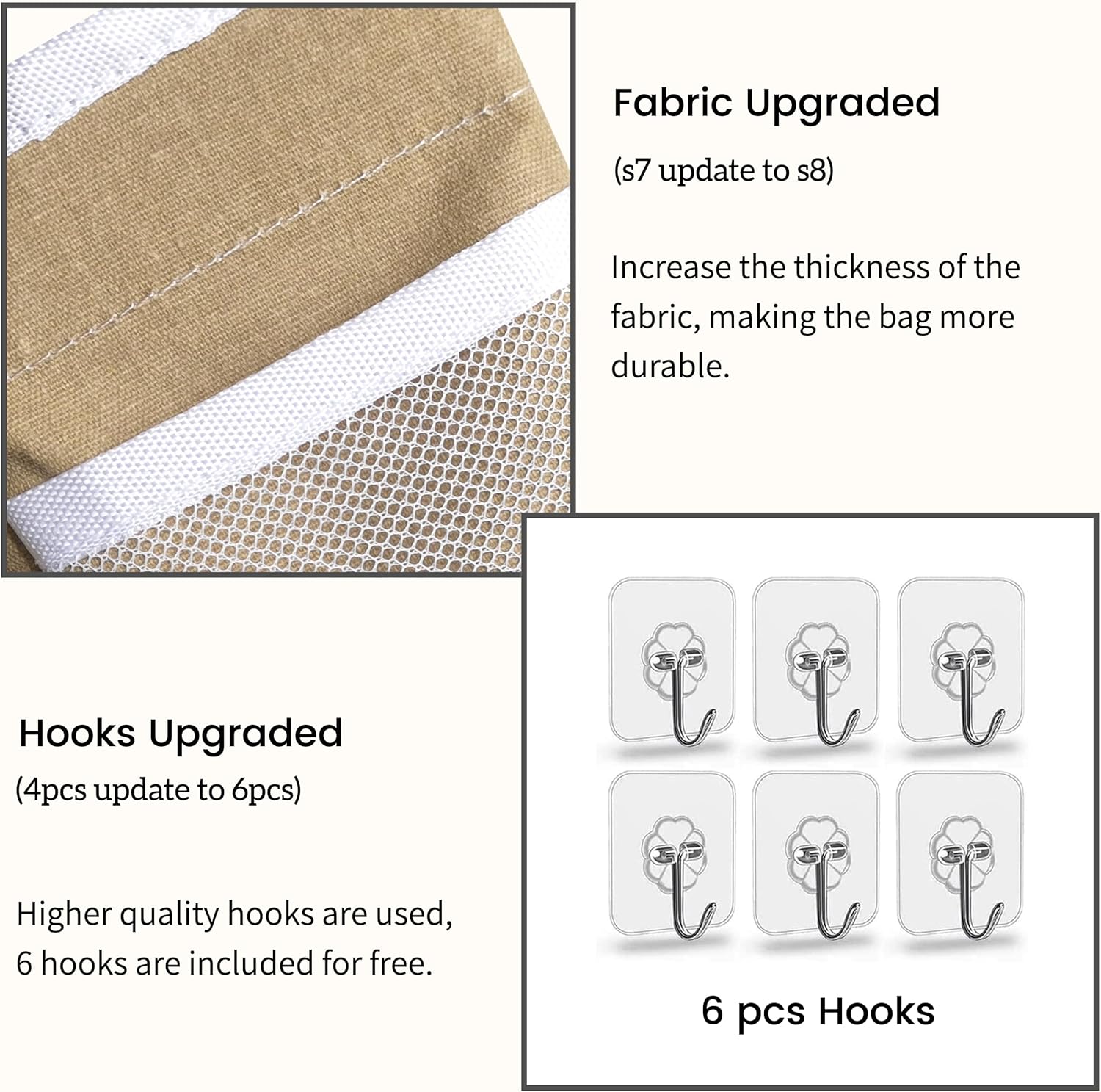 2pcs Middle Wall Hanging Organizer Bag, Linen Fabric Door Hanging Storage Basket with Pockets, Waterproof Bin for Kitchen, Bedroom, Office, RV Camper (Khaki)