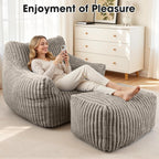 Giant Bean Bag Chair with Ottoman, Oversized Memory Foam Bean Bag Sofa for Adults and Kids, Large Comfy Fluffy Single Lounges Mini Couch for Living Room, Bedroom & Dorm(Taupe)