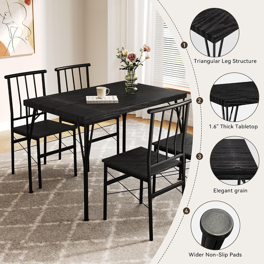 Dining Table Set for 4 with 1.6" Thick Tabletop, 5-Piece Kitchen Table S...