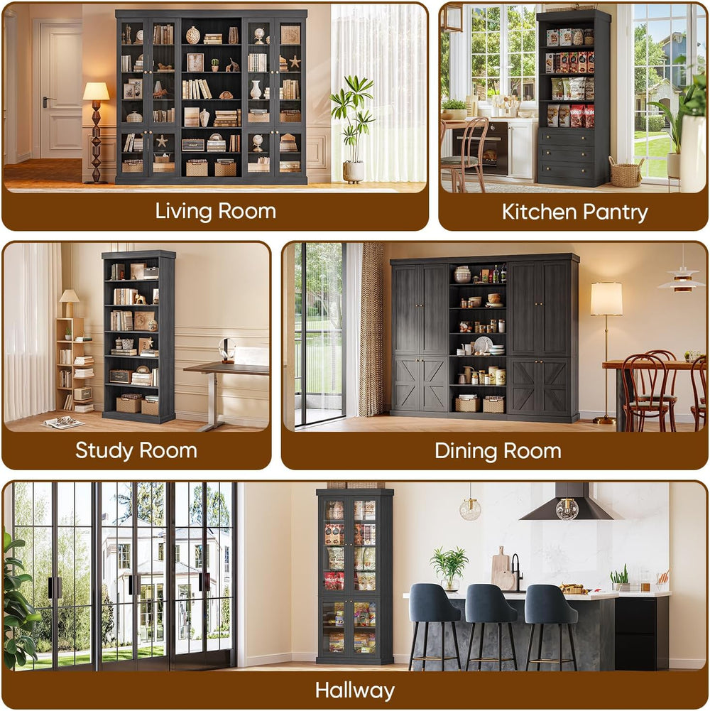 Vyre 70.8" Tall Kitchen Pantry Cabinet with Doors, Farmhouse Modular Sto...
