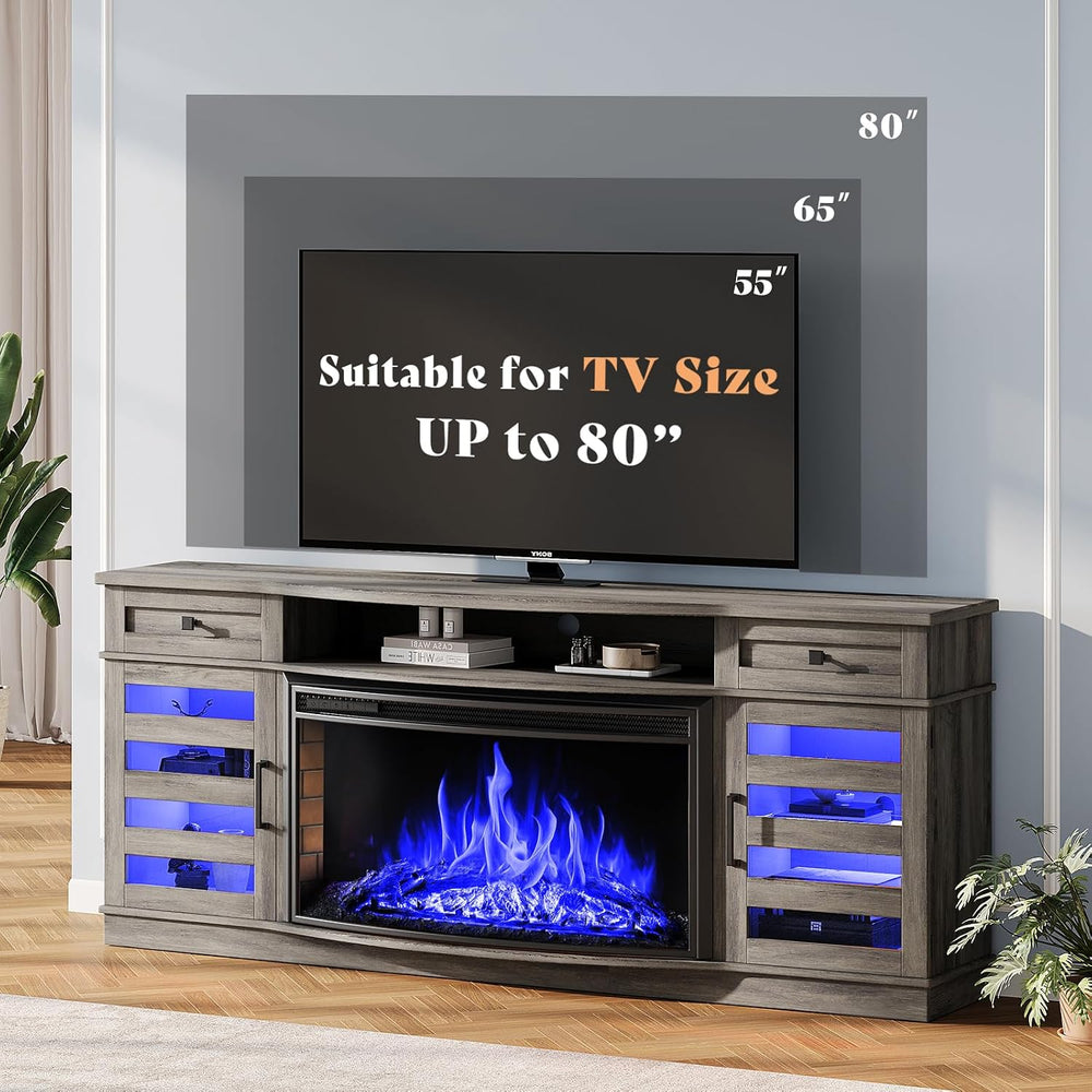 AMERLIFE 70" Fireplace TV Stand with 36'' Curved Electric Firepl...