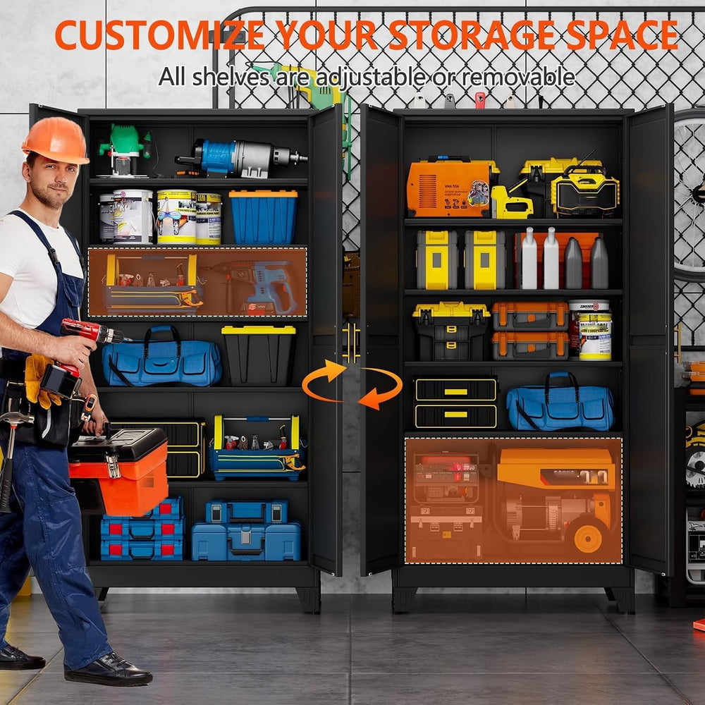 GAIOUS 75'' Tall Metal Garage Storage Cabinet, File Cabinet with 2 Do...