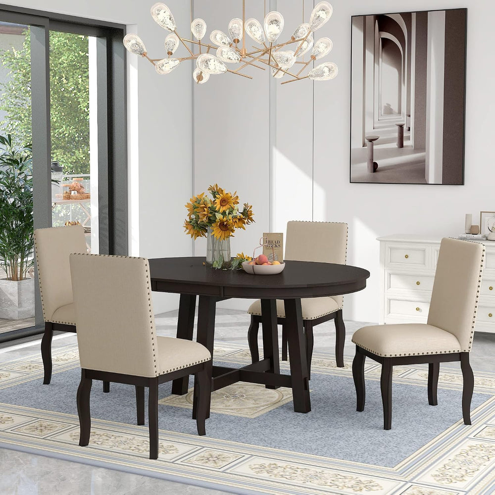 Harper & Bright Designs Round Kitchen Dining Table Set for 4, 5 Piece Far...