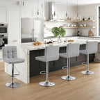 Yaheetech Bar Stools Set of 4, PU Leather Adjustable Barstools, Modern Counter Stools with Back and Footrest, Counter Height Barstools for Bar, Kitchen, Dining Room, Light Gray