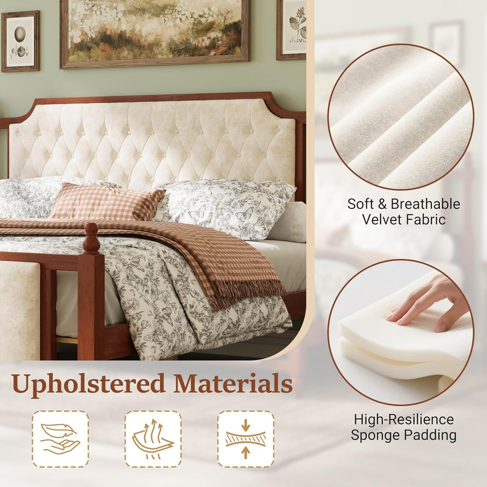King Size Upholstered Platform Bed with Headboard and Footboard, Brown