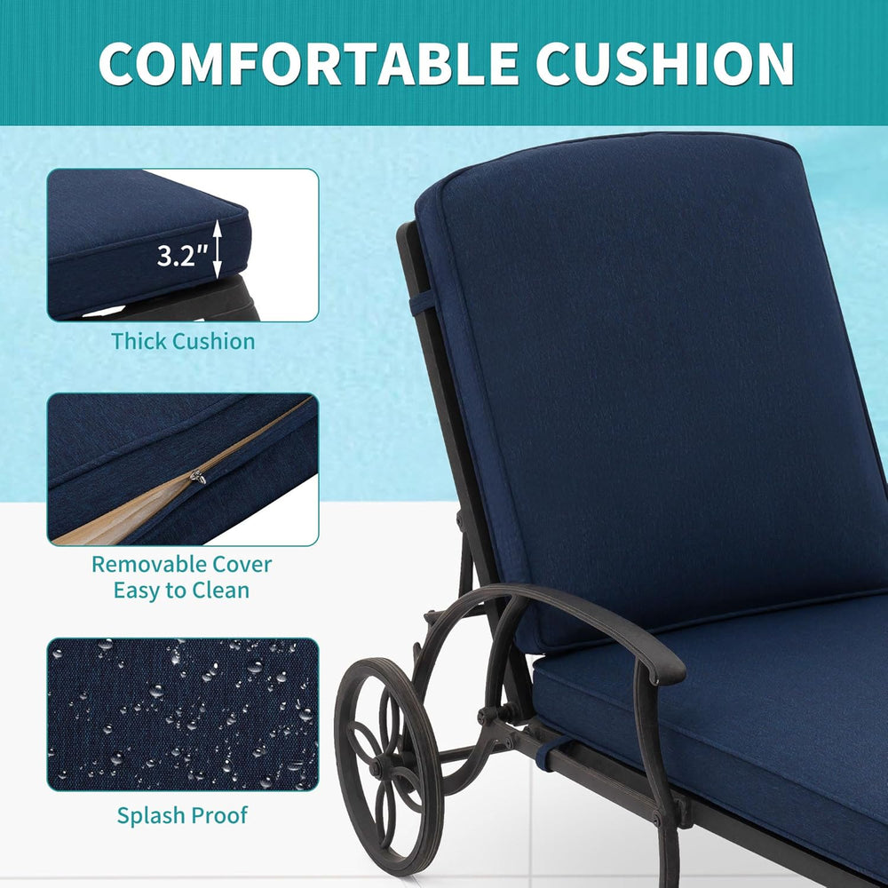 HOMEFUN Chaise Lounge Chair Outdoor - Poolside Chairs Set of 2 with Cushion C...