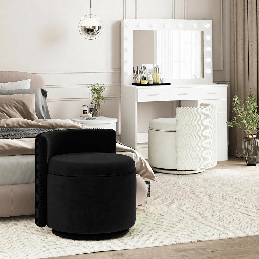 allamazing 360° Swivel Accent Chair with Storage, Vanity Stool with Back, Vel...