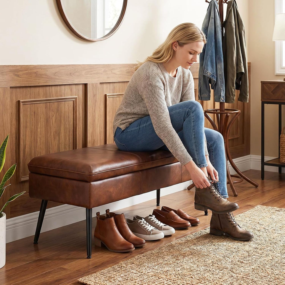 Ottoman with Storage Bench, Upholstered Large Entry Bench Cognac | 43.3"...