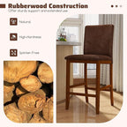 COSTWAY Upholstered Counter Height Bar Stools Set of 2, 26'' Wooden Kitchen Island Chairs with Padded Fabric Seat, Mid Century Modern Barstools with Backs for Dining Room & Pub, Walnut