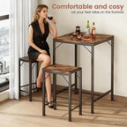 Homeiju Bar Table and Chairs Set, Square Bar Table with 2 Stools, Space-Saving Dining Pub Set for 2, Perfect for Kitchen, Breakfast Nook, Living Room & Small Spaces