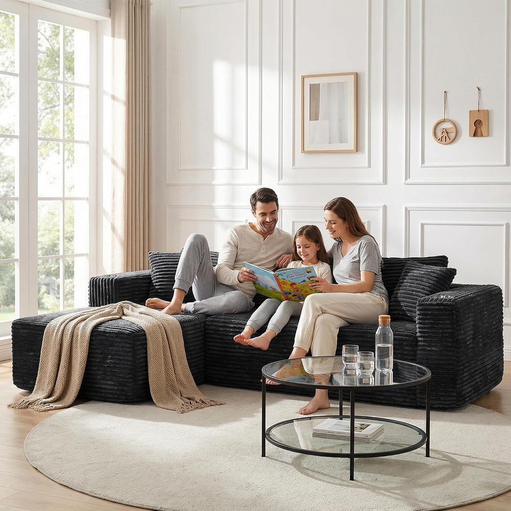 JAMFLY 103" Modular Sectional Sofa for Small Spaces, No Assembly, Black ...