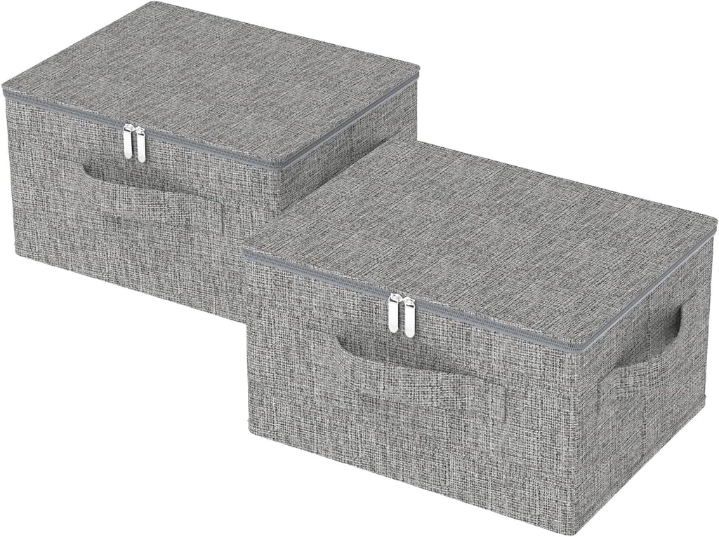 Underbed Storage Box Containers with Lid, Foldable Blanket Baskets, Home Underbed Organization for Organizing Clothes, Shoes, Pillows, 17.7x13.7x9.8Inches, Grey, 2 Pack