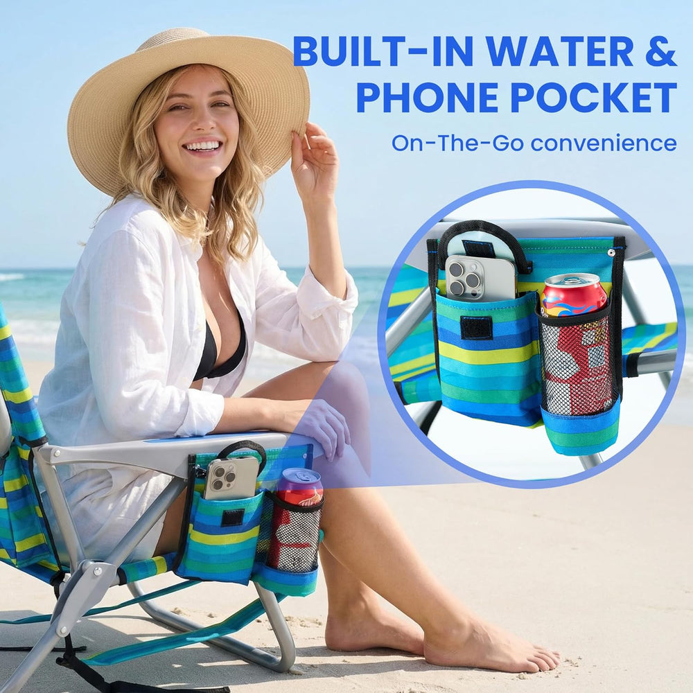 Portable Beach Chair for Adults, Outdoor Lightweight Camping Chair Lay Flat F...