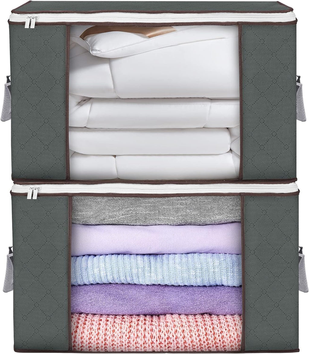 Large Storage Bags, 2 Pack Clothes Storage Bins Foldable Closet Organizers Storage Containers with Durable Handles Thick Fabric for Blanket Comforter Clothing Bedding 90 L