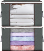Large Storage Bags, 2 Pack Clothes Storage Bins Foldable Closet Organizers Storage Containers with Durable Handles Thick Fabric for Blanket Comforter Clothing Bedding 90 L