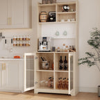 Kitchen Pantry Cabinet,71 Inch Freestanding Cupboard with 7 Storage Blocks & DIY Pegboard & 2 Glass Doors & Adjustable Shelves,Storage Cabinet for Kitchen Dining Room,Hallway(Natural)