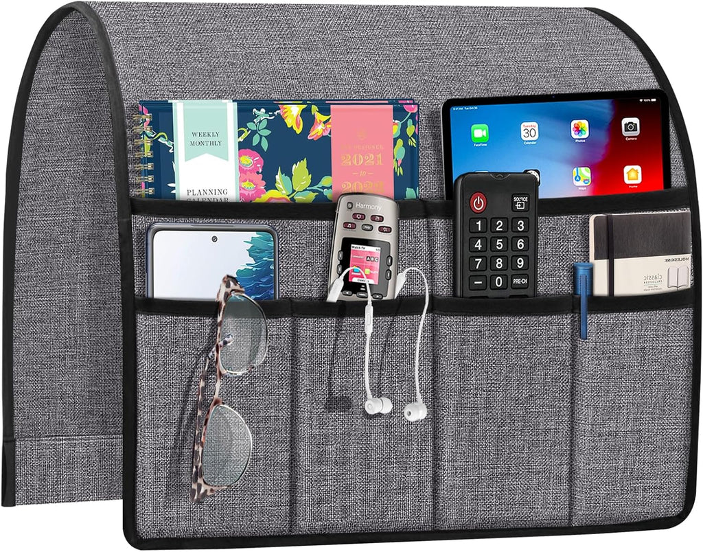 Joywell Remote Control Holder for Couch, Armchair Caddy Recliner Armrest Organizer Non Slip Sofa Arm Chair Caddie with 6 Pocket Storage for Magazine, Tablet, Phone, iPad, Grey