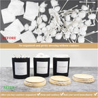 3PCS Modern 13.53oz Black Bathroom Canisters with 12 Labels & Wooden Lid Thick Glass Jar Set Qtip Holder for Cotton Ball & Pads Storage Organization Minimalist Decor