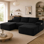Boneless Couch, Modular Sectional Couches for Living Room, U-Shaped Cloud Couch Sofa with Deep Seat, Fluffy Corduroy Upholstered Corner Sofa