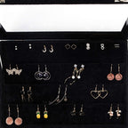Frebeauty Earring Organizer Tray with Clear Lid 64 Slots Velvet Drawer Insert Earring Storage box with Transparent Glass lid Jewelry Display Case with lock Gifts for Women (Black, Earrings)
