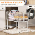 Large Rolling Laundry Basket Cart,Wire Laundry Hamper Cart with Handle and Wheels,White High Laundry Hamper for Laundry Room,Bedroom and Bathroom-120L White (29.5" L*19.7" W*27.95" H inch)