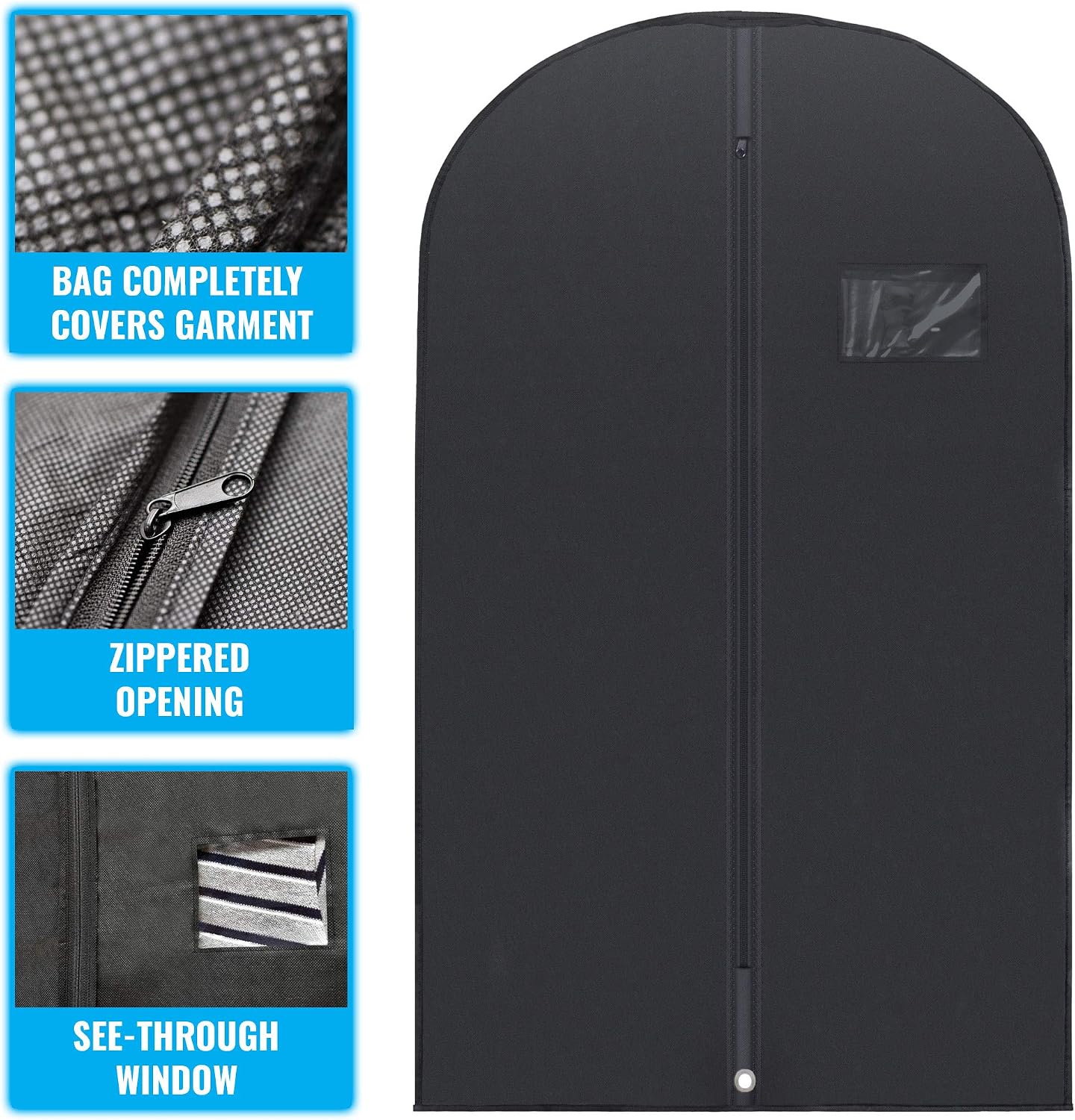 Plixio 40" Black Garment Bags Suit Bag for Travel & Clothing Storage of Dresses, Shirts, Fur Coats, Jackets & Dance Costumes - Hanging Suit Cover for Men & Women Closet Storage Garment Protector