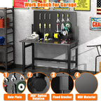 Work Bench for Garage, 45.5" Heavy Duty Workbench with Pegboard, Foldable Steel Work Table with Wheels for Woodworking Shop Garage Home Office Warehouse, Easy Assembly