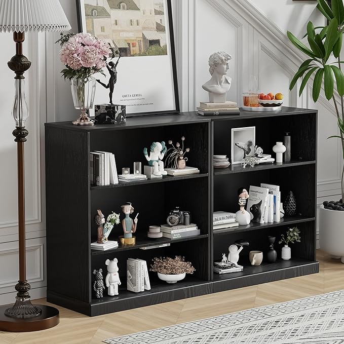 36" Wooden Book Shelf, 2 Shelf Bookcase, Modern Bookshelf with Adjustable Shelf for Home Office, Study Room, Black