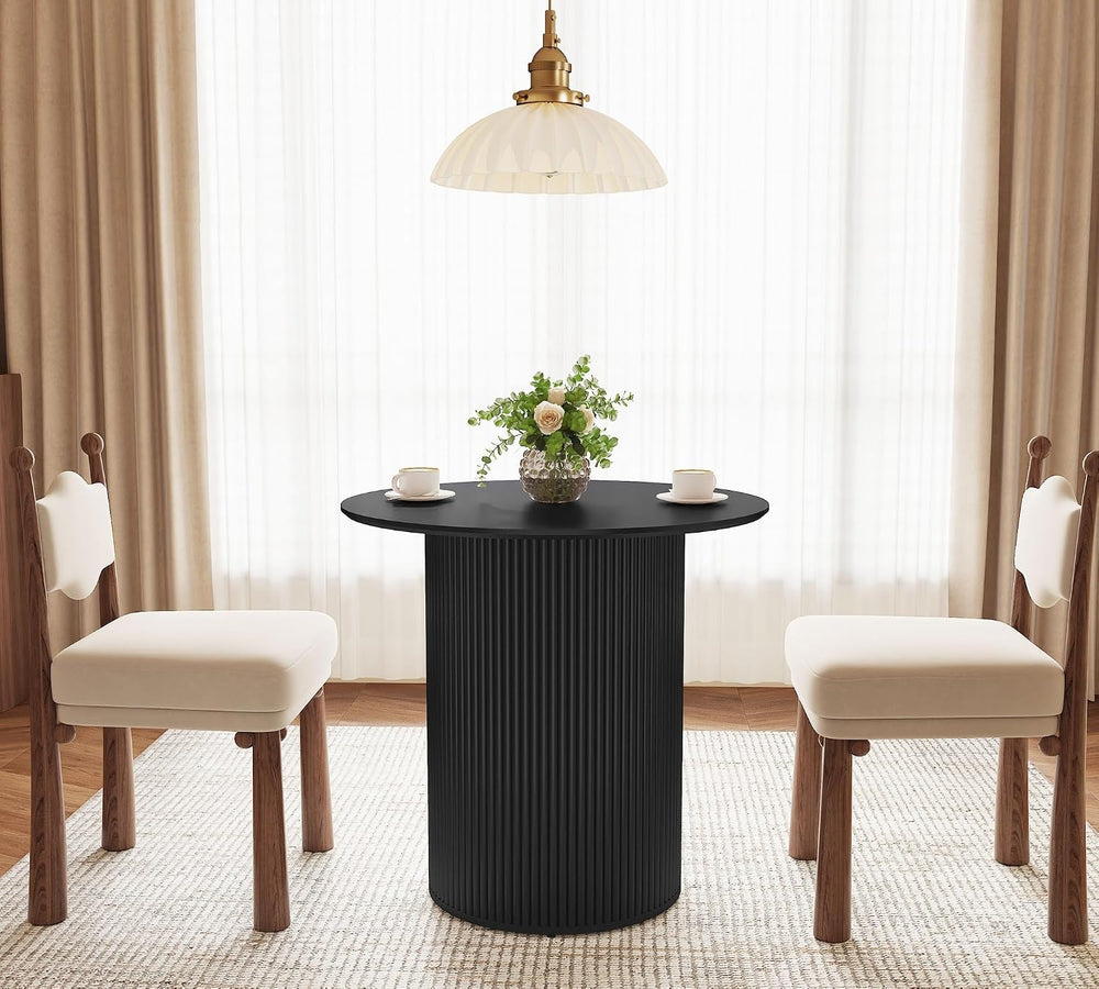 31.5 inch Round Dining Table for 2, Farmhouse Wood Fluted Dinner Round Kitche...