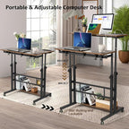 Hadulcet Mobile Standing Desk Adjustable Height, Rolling Desk Stand Up Desk, Mobile Laptop Desk, Rolling Computer Desk with Charging Station, Portable Desk with Wheels, Rustic Brown