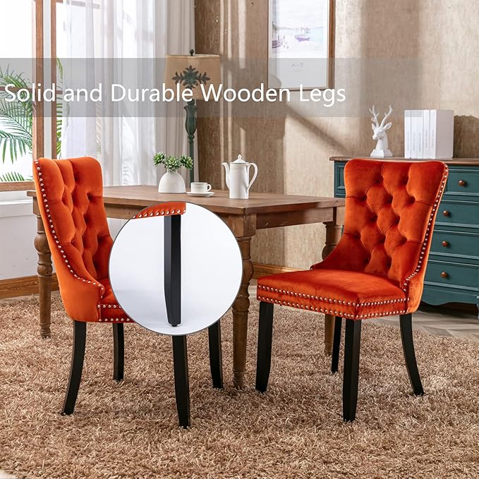 Velvet Dining Chairs Set of 4, Upholstered Dining Room Chairs with Back Ring ...
