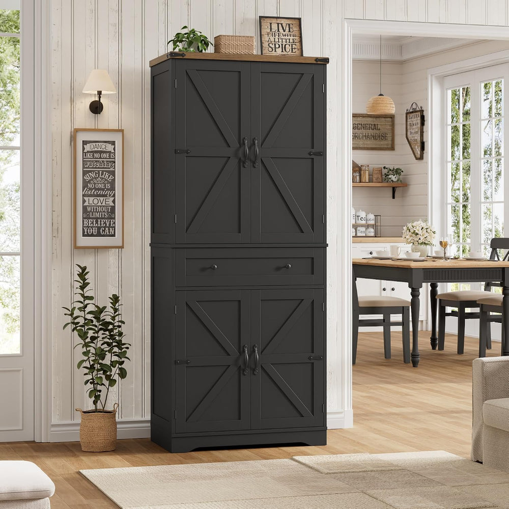 HOSTACK 71" Tall Pantry Cabinet, Farmhouse Kitchen Pantry with Storage S...