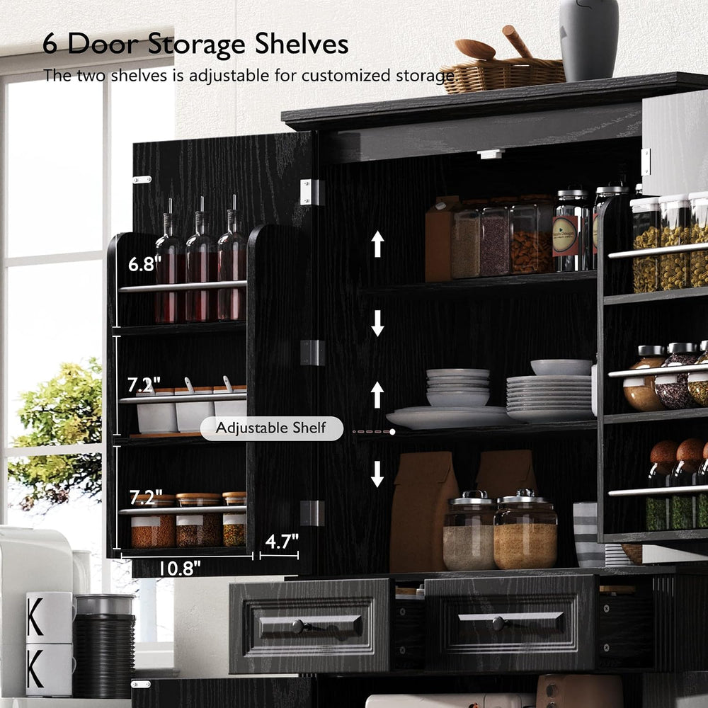 71" Tall Kitchen Pantry Cabinet, Freestanding Storage Cabinet with 3 Pul...