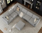Oversized Modular Sectional Sofa V-Shaped Cloud Couches Gray | 7 Seater Large Deep Seat Couch Luxury Sectional Couches for Living Room, Solid Wood Frame, Removable Washable Cover