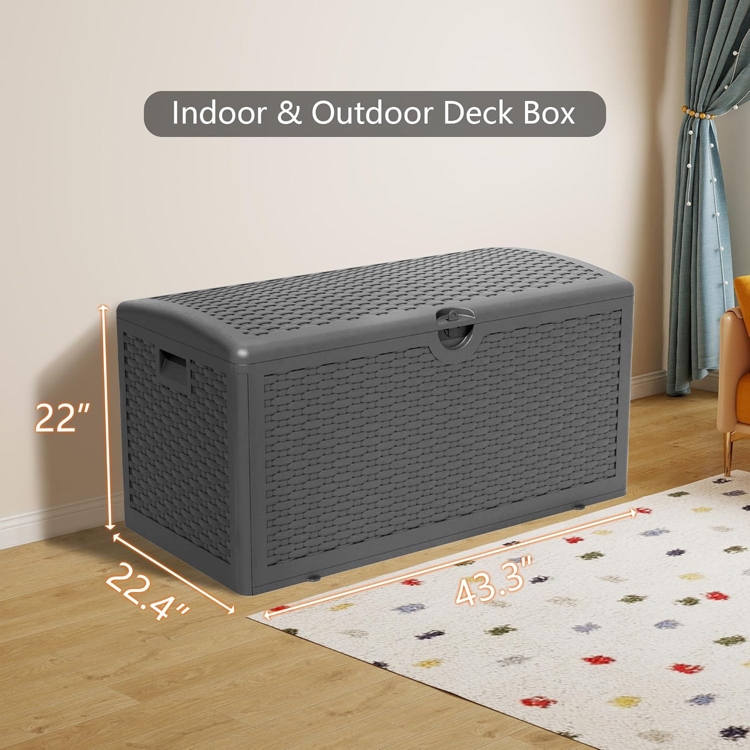 90 Gallon Plus Outdoor Storage Box Waterproof Lockable Resin Deck Box Large, Patio Storage Bin for Pool Accessories Cushion Furniture, Garden Tools, UV-Resistant Outside Delivery Black
