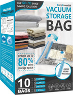 10 Pack Vacuum Storage Bags, Space Saver Bags (2 Jumbo/2 Large/3 Medium/3 Small) Compression Storage Bags for Comforters and Blankets, Vacuum Sealer Bags for Clothes Storage, Hand Pump Included