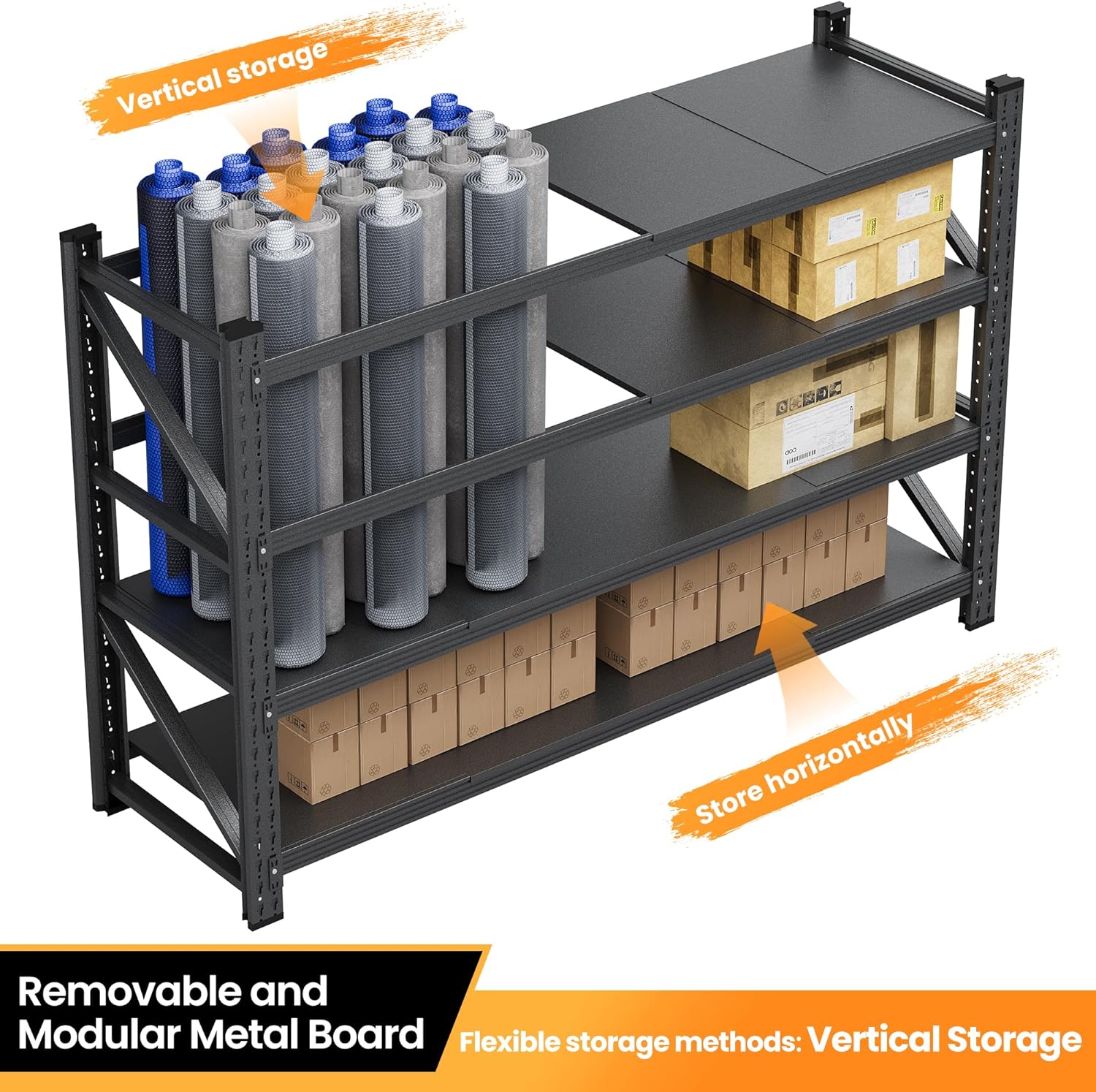 48" W Metal Storage Shelves Heavy Duty, 3000LBS Garage Shelving Units, 4 Tier Tall Metal Shelving, 24" Deep Steel Shelf Rack , Adjustable Utility Standing Shelf for Warehouse/Shop 48"W x 24"D x 70"H