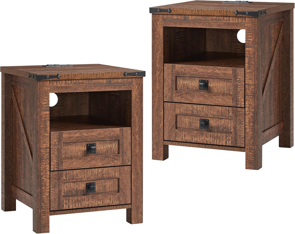 T4TREAM 18" Farmhouse Nightstand Set of 2, Reclaimed Barnwood | Charging...