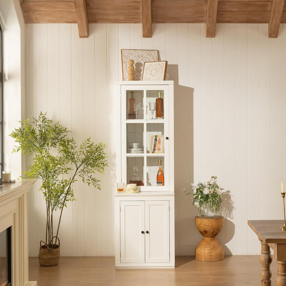 roomfitters 75.25'' Tall Pantry Cabinet with Glass Door, Farmhouse Hu...