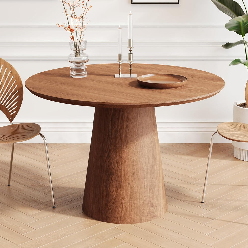 43" Round Dining Table Modern for 4, Natural Wood Grain Circle Kitchen T...