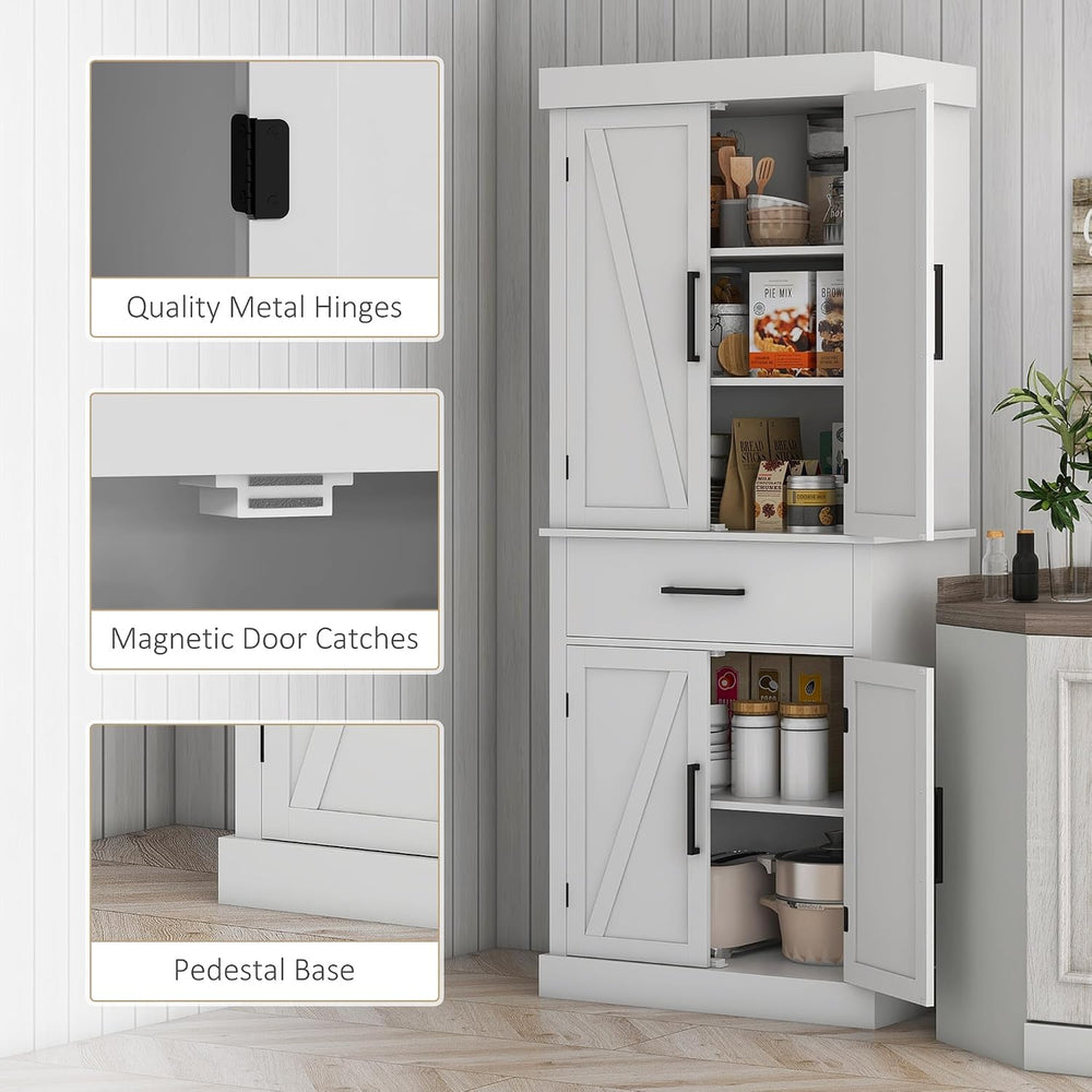 72" Tall Kitchen Pantry Storage Cabinet, Farmhouse Freestanding Sideboar...