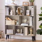 LEYAOYAO 8 Cube Bookshelf,3 Tier Bookcase with Legs,Modern Grey Mid-Century Bookshelves,Large Farmhouse Open Storage Organizer Shelf, Retro Wooden Display Book Case for Bedroom,Living Room,Office