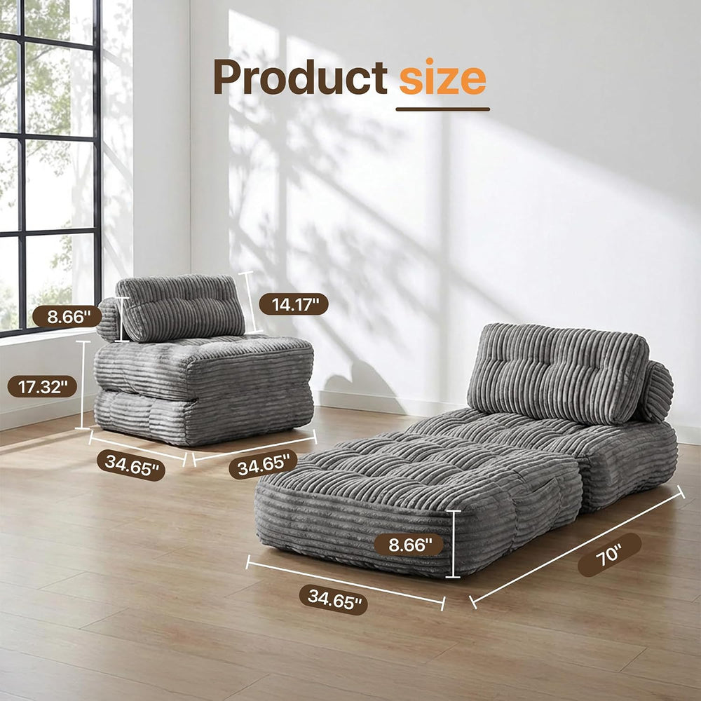 Claiks Boneless Chair Folding Sofa Bed, Sleeper Chair, Dark Grey, Single