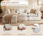 GRUSIGN 110'' Oversized Boneless Cloud Couch for Living Room, Modern Big Sectional Compressed L Shape Couch with Ottoman, Comfy Chenille Deep Seat Memory Foam Spineless 4 Seater Sofa, Beige