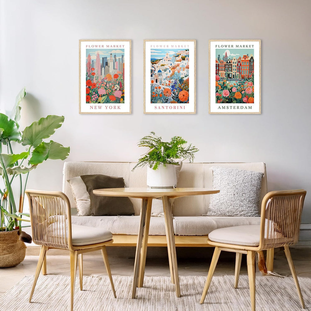YUFEIART 3 Piece Colorful Flower Market Framed Wall Art Set of 3 12x16